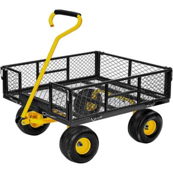 Black Heavy Duty Metal Multi-Purpose Garden Tool Cart Wagon Foldable Sides Lawn Utility Cart